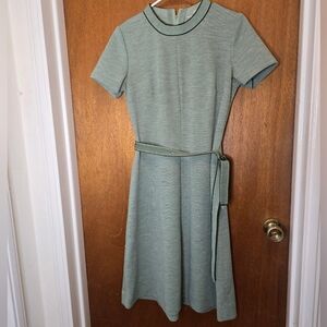 Lady Carol Of New YORK Vintage Green Knit Belted Short Sleeve Dress